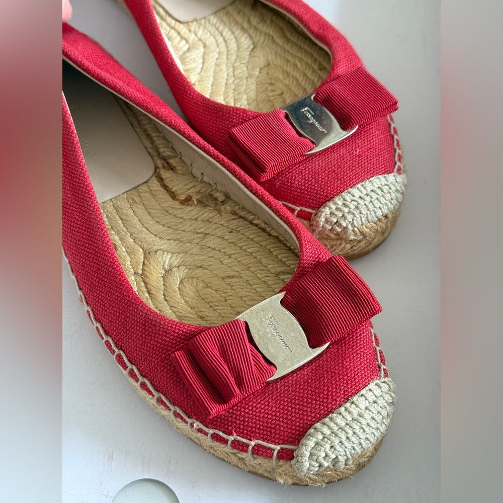 Salvatore Ferragamo Red Espadrille Flats with Bow